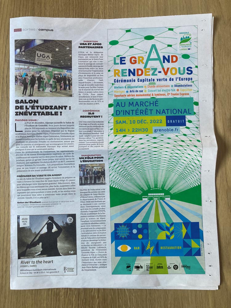 Encart presse Clôture Grenoble Capitale verte de l'Europe, Petit Bulletin 1/2 page