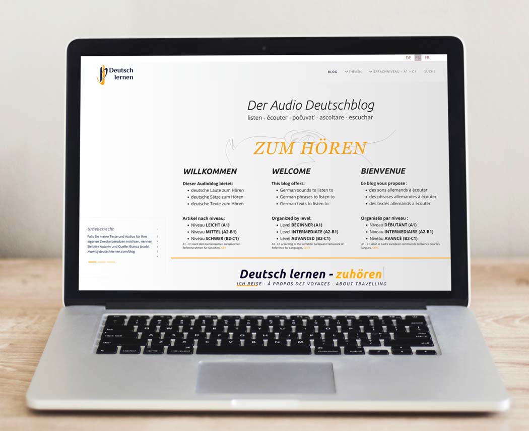 Blog bj-deutschlernen.com – Webdesign, intervention technique pour un site multilingue sur une seule page