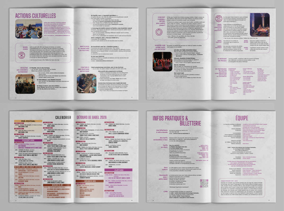 Brochure Festival Détours de Babel 2026, actions-culturelles, calendrier semaine, Infos pratiques…