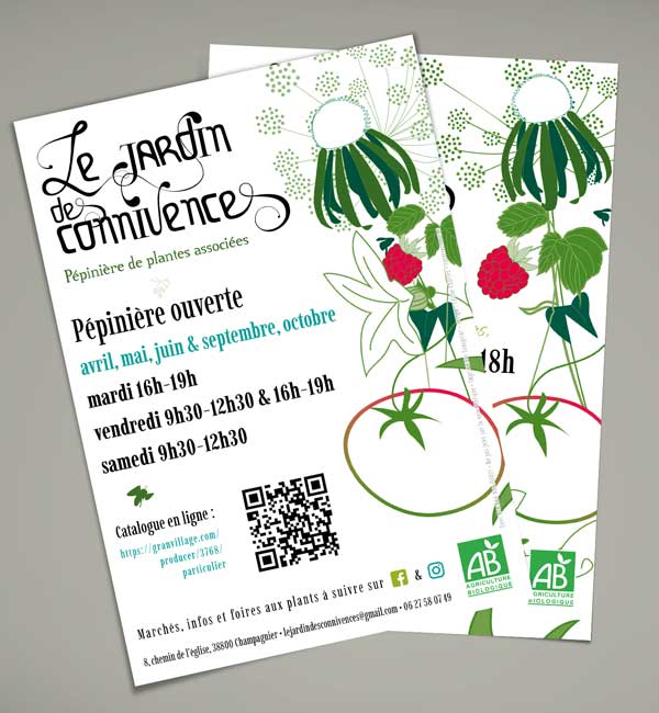 Flyer verso 2024 pour le Jardin des connivences, pépinière biologique